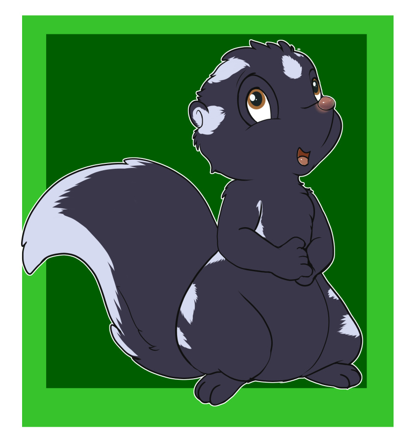 alpha_channel big_tail feral fluffy fluffy_tail lemmy_(lemmy_niscuit) male mammal markings mephitid open_mouth skunk slightly_chubby smile spotted_skunk toodledipsy