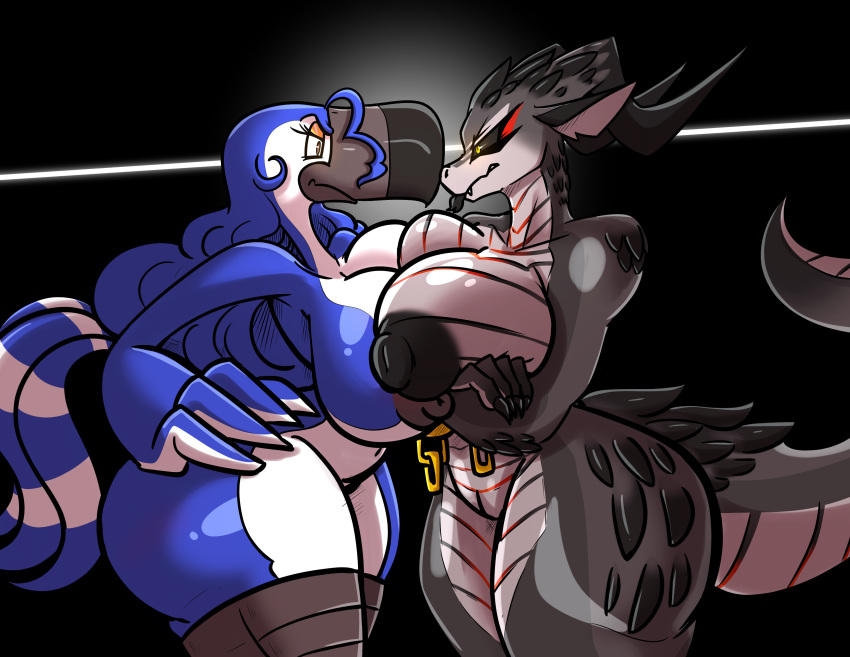 avian big_breasts bird black_sclera boob_schish breasts chain dragon female isa nude pussy reina reina_(mutton_chop) sachasketchy scales squish stand_off toucan