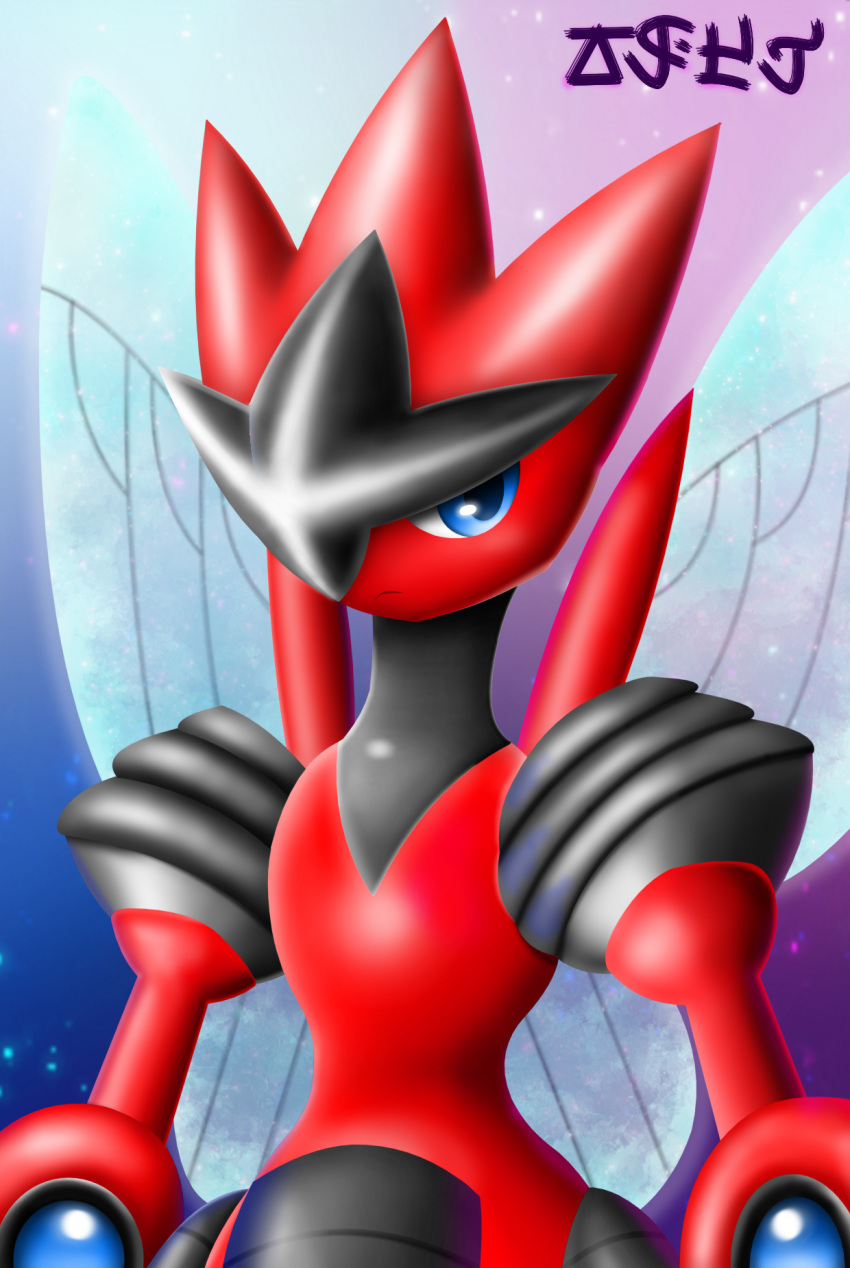 2020 anthro arthropod arthropod_abdomen blue_eyes digital_drawing_(artwork) digital_media_(artwork) hi_res insect insect_wings jose-497 mega_evolution mega_scizor nintendo pok&eacute;mon pok&eacute;mon_(species) red_body scizor signature solo standing video_games wings