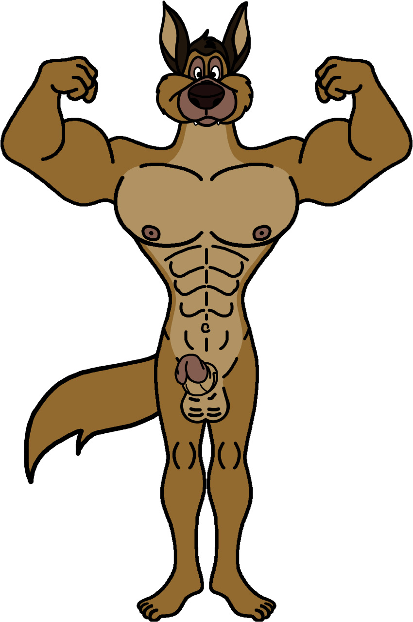 absurd_res all_dogs_go_to_heaven anthro anthrofied brown_nipples canid canine canis charlie_barkin domestic_dog don_bluth hi_res jakkrapholthailand1993 male mammal muscular muscular_male nipples nude solo