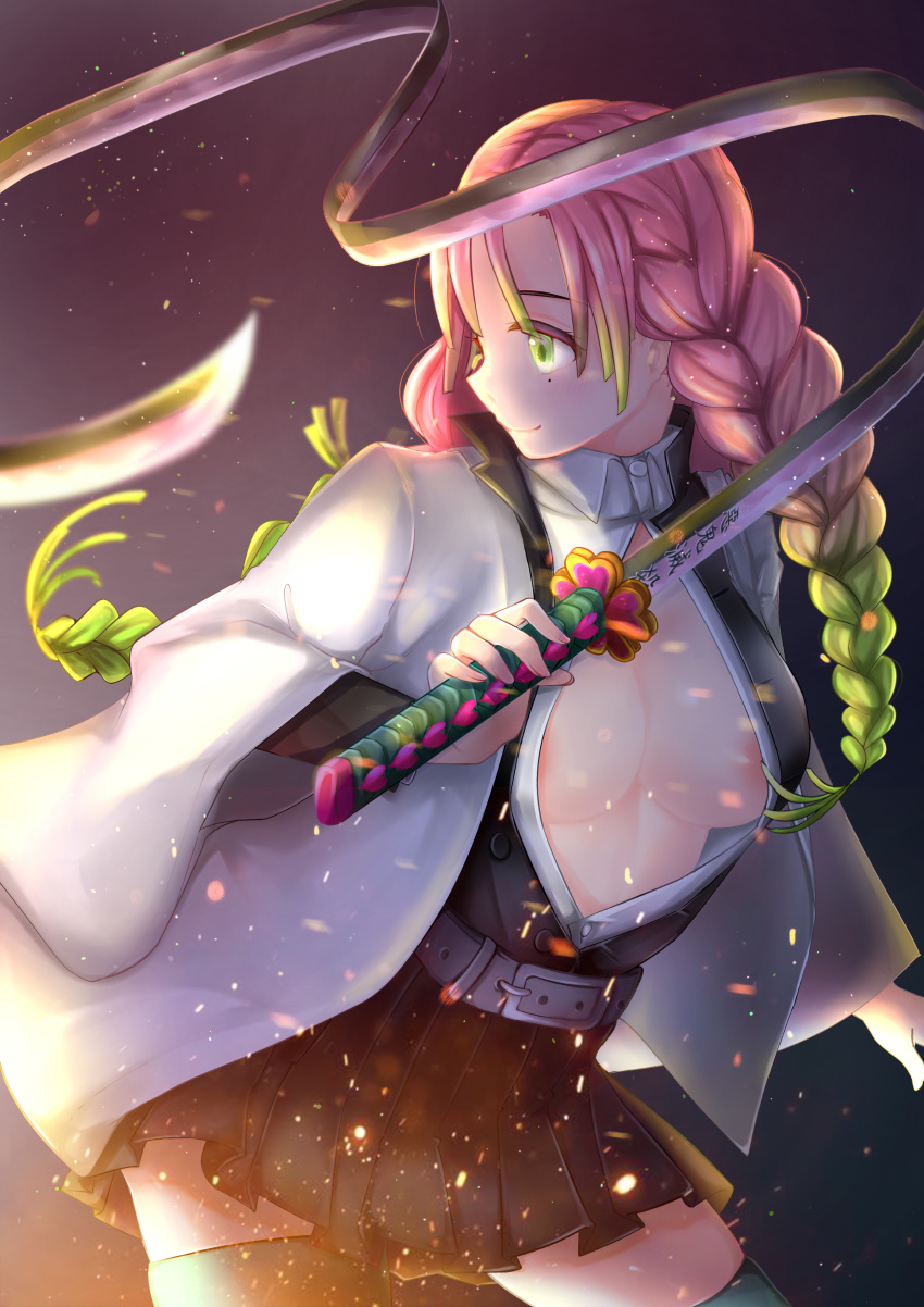 absurdres highres japanese_clothes kanroji_mitsuri kimetsu_no_yaiba satsukikyo sword weapon