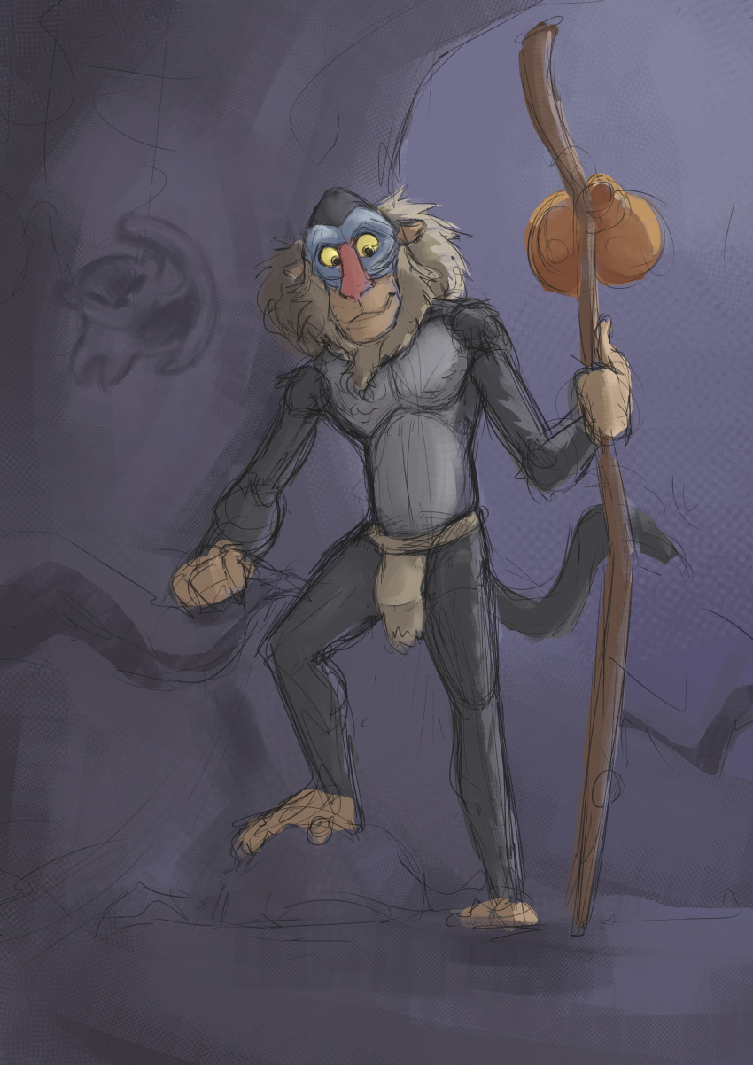 absurd_res anthro baboon bulge clothing disney haplorhine hi_res loincloth male mammal monkey old_world_monkey primate rafiki sketch solo the_lion_king whitecorvo