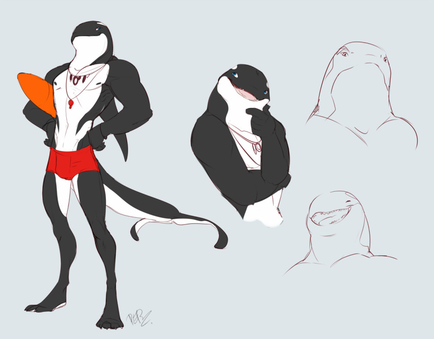 bulge cetacean clothed clothing delphinoid jewelry male mammal marine muscular necklace nipples oceanic_dolphin orca peritian reik sketch smile solo surfboard swimwear toothed_whale topless whistle
