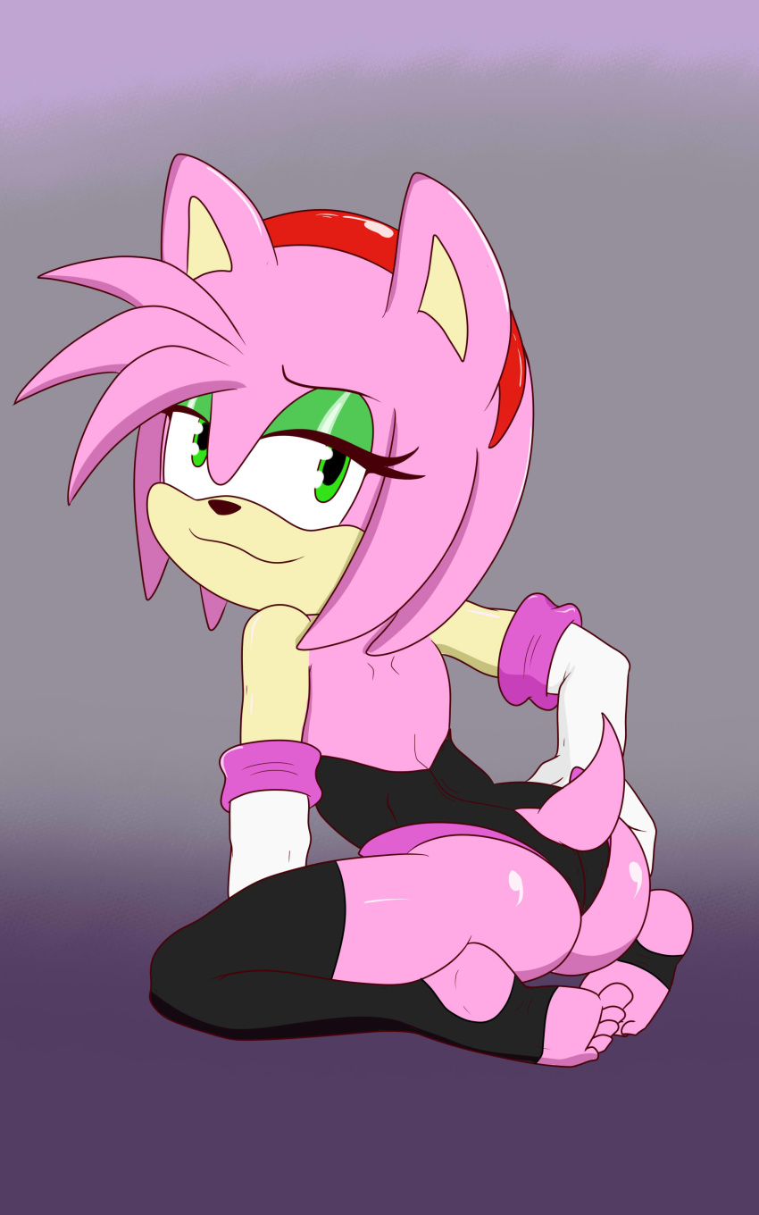 2020 absurd_res amy_rose anthro butt clothed clothing cosplay eulipotyphlan female gloves green_eyes handwear hedgehog hi_res kamikiller leggings legwear looking_at_viewer looking_back mammal rouge_the_bat smile solo sonic_the_hedgehog_(series)