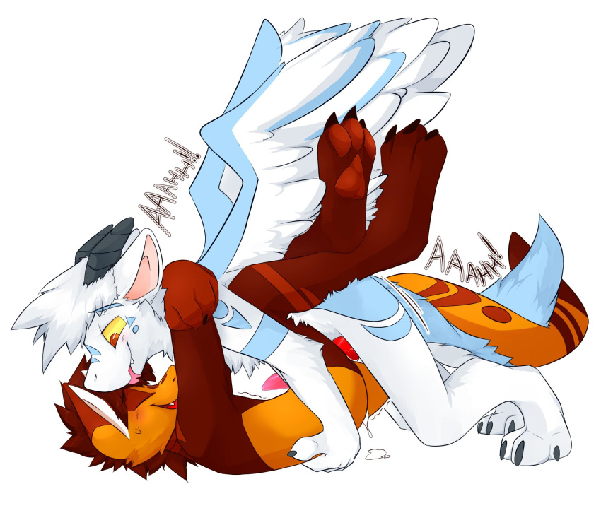 aldy_derg anal anthro anthro_on_anthro bodily_fluids brown_body brown_fur brown_pawpads claws cum dragon face_to_face fur furred_dragon genital_fluids genitals grey_claws grey_horns hi_res male male/male orange_body orange_fur pawpads paws penis pink_penis pink_tongue red_eyes red_penis sex tongue wings yellow_eyes zionnicoz