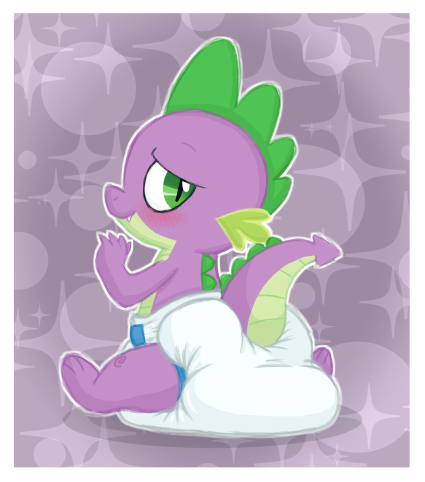 amile anthro blush cub diaper dragon friendship_is_magic hi_res looking_at_viewer male my_little_pony sitting solo spike_(mlp) teeth tenerius young