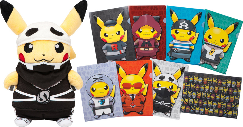 :3 black_neckwear character_doll clothed_pokemon cosplay creature folder full_body furrowed_eyebrows gen_1_pokemon gloves looking_at_viewer necktie no_humans official_art photo pikachu poke_ball poke_ball_(generic) pokemon pokemon_(creature) pokemon_(game) pokemon_bw pokemon_dppt pokemon_oras pokemon_sm pokemon_xy shoes simple_background standing sunglasses team_aqua_grunt team_aqua_grunt_(cosplay) team_aqua_uniform team_flare_grunt team_flare_grunt_(cosplay) team_flare_uniform team_galactic_grunt team_galactic_grunt_(cosplay) team_magma_grunt team_magma_grunt_(cosplay) team_magma_uniform team_plasma_grunt team_plasma_grunt_(cosplay) team_plasma_uniform team_rocket_grunt team_rocket_grunt_(cosplay) team_rocket_uniform team_skull_grunt team_skull_grunt_(cosplay) team_skull_uniform too_many too_many_pikachu white_background white_headwear