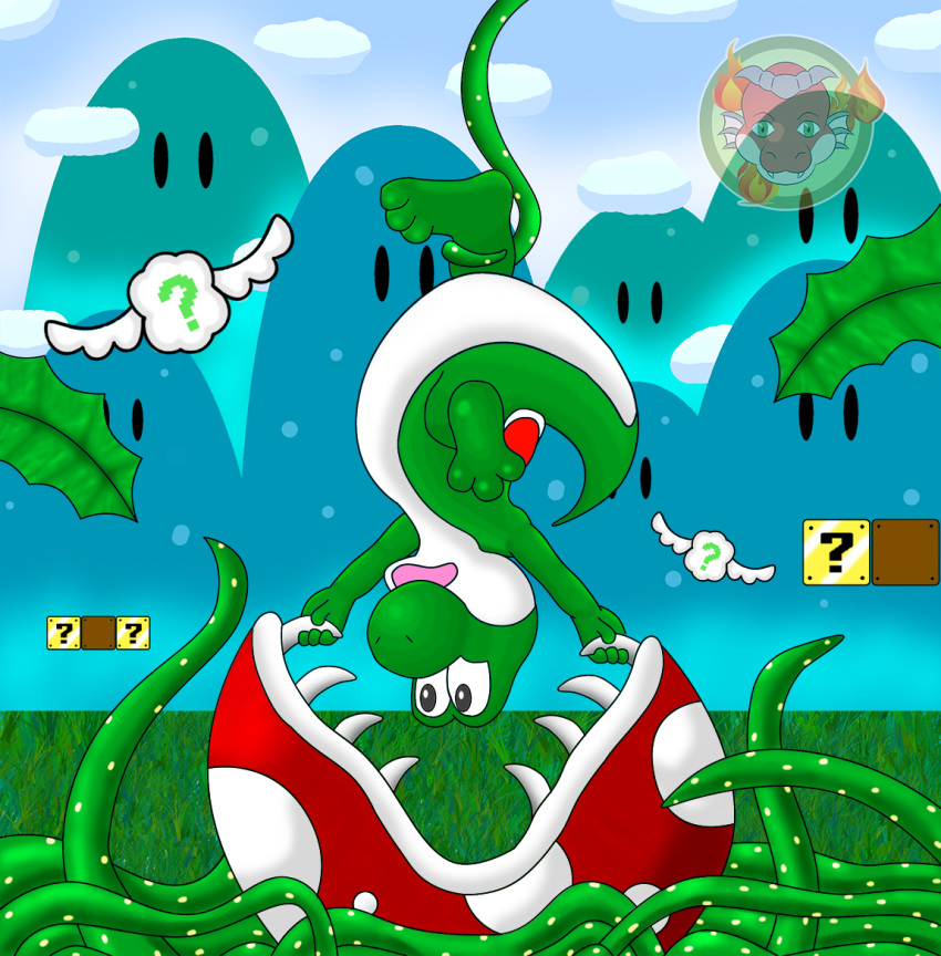 block dinosaur ermentor flora_fauna game_(disambiguation) male mario mario_bros nintendo piranha_plant plant reptile scalie scared tentacles video_games vines vore yoshi