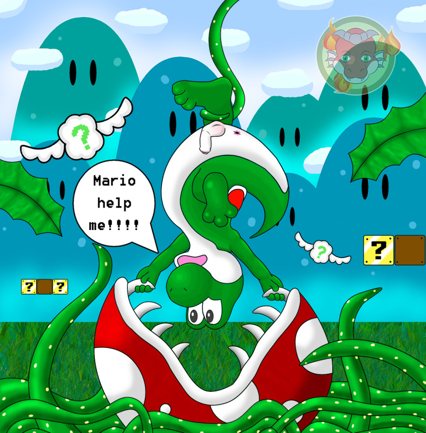 anus balls block dinosaur ermentor flaccid flora_fauna foreskin game_(disambiguation) genitals invalid_tag male mario mario_bros nintendo nude penis piranha_plant plant reptile scalie scared tentacles text video_games vines vore yoshi