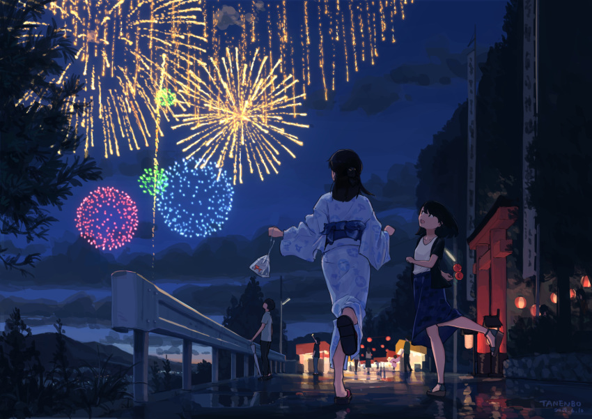 fireworks japanese_clothes night original scenic summer tanenbo_(yakikoke) yukata