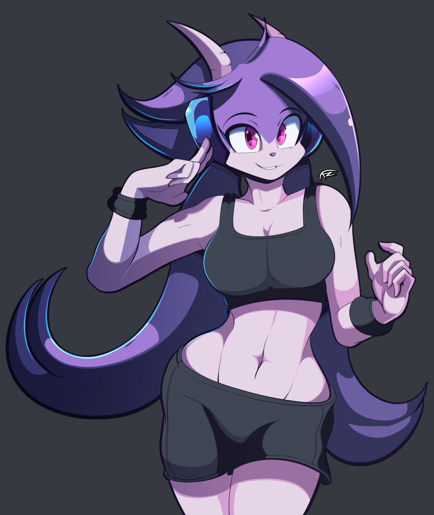 absurd_res anthro breasts clothed clothing dragon female freakyed freedom_planet freedom_planet_2 hair hi_res hybrid mammal midriff navel purple_hair sash_lilac shirt solo tank_top topwear video_games