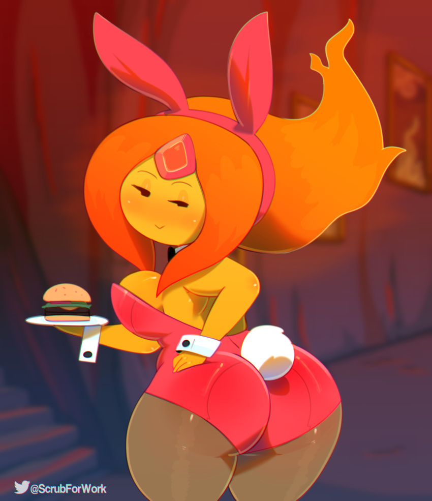 absurd_res adventure_time big_breasts big_butt blush breasts bunny_costume burger butt cartoon_network clothed clothing costume elemental female fire_elemental flame_princess food hi_res humanoid solo somescrub