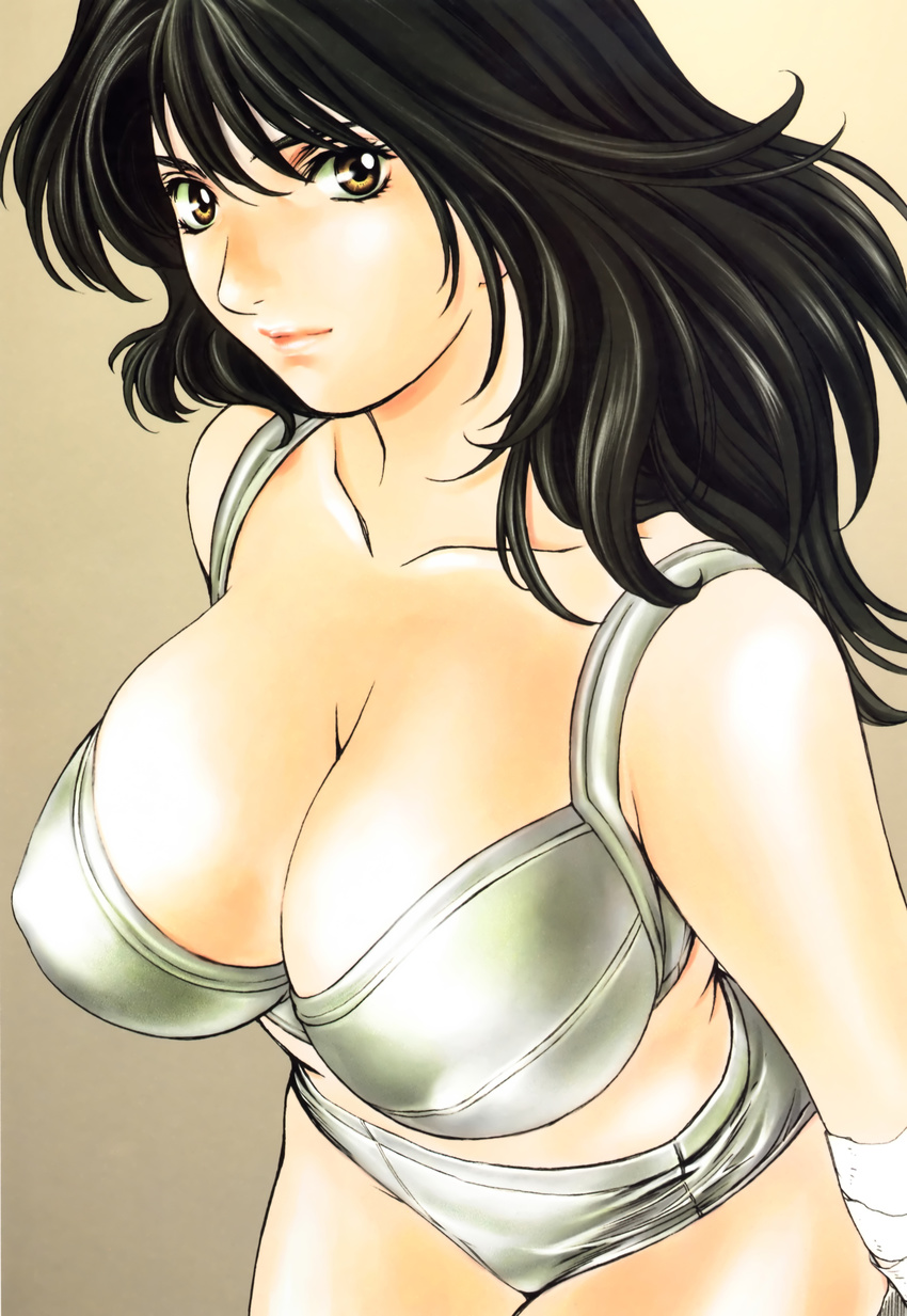 absurdres black_hair breasts cleavage highres kobayashi_hiyoko large_breasts long_hair non-web_source official_art peridot_(manga) solo suruga_mahiru