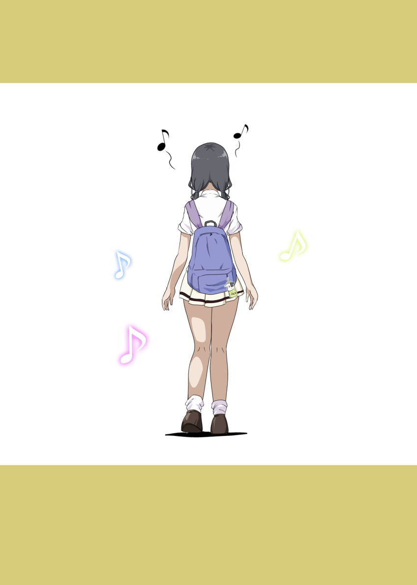 1girl backpack bag earphones from_behind highres loafers low_twintails miniskirt musical_note shoes skirt tamura_yuri twintails watashi_ga_motenai_no_wa_dou_kangaetemo_omaera_ga_warui!