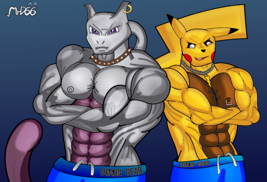 abs anthro badboy biceps chain detectivepikachu legendary_pok&eacute;mon male manly mewtwo mrd66 muscular nintendo nipplepiercings nipples pikachu pok&eacute;mon pok&eacute;mon_(species) shredded thickthighs thuglife video_games weightlifter