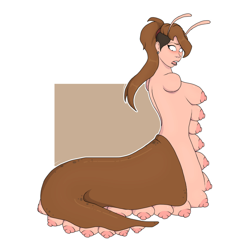 1:1 2019 40_breasts absurd_res alpha_channel alternate_species antennae_(anatomy) arm_stubs armless axie_(unidentified-tf) blush breast_squish breasts breasts_for_feet brown_hair ear_piercing ear_ring female gastropod hair hi_res implied_transformation limbless looking_down mollusk multi_breast nipples nude open_mouth piercing simple_background slug solo squish surprise transparent_background unidentified-tf what what_has_science_done why