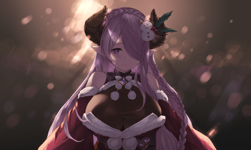 cait christmas cleavage granblue_fantasy horns narumeia_(granblue_fantasy) no_bra pointy_ears possible_duplicate see_through