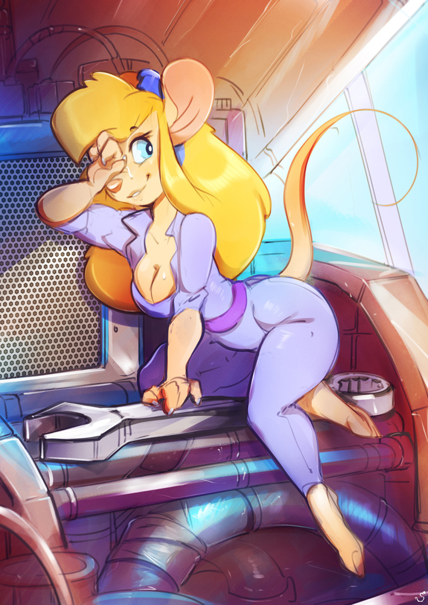 breasts chip_'n_dale_rescue_rangers clothing disney female gadget_hackwrench hi_res mammal murid murine rat rodent solo spirale tools