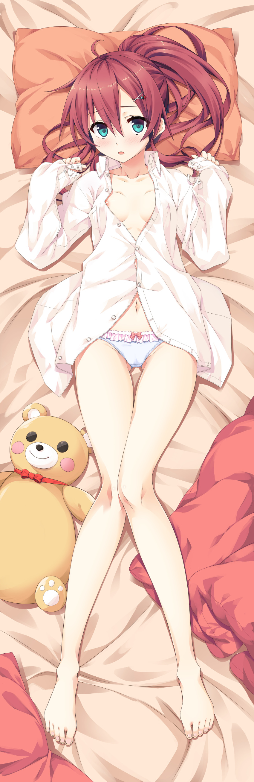 areola cameltoe cura dakimakura dress_shirt lose maitetsu migita_hibiki no_bra open_shirt pantsu