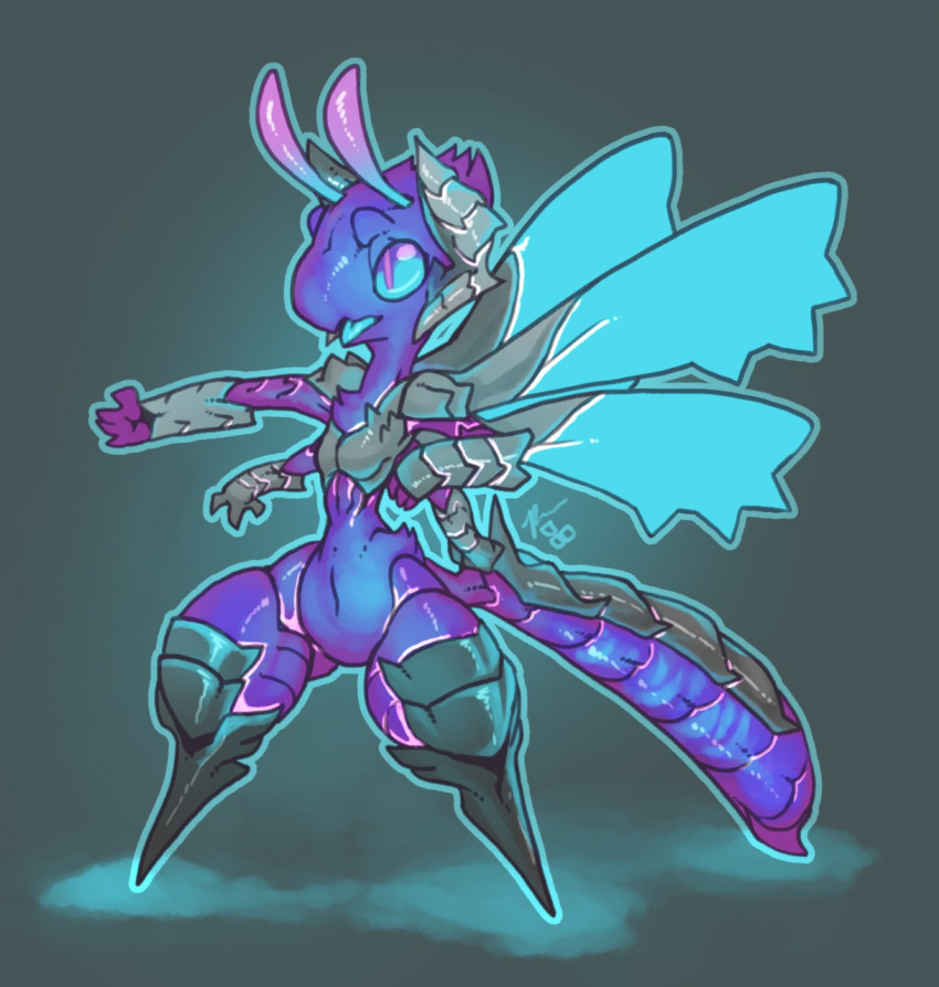 antennae_(anatomy) anthro arthropod arthropod_abdomen bioluminescence breasts damselfly featureless_crotch female glowing glowing_body gradient_background hi_res insect insect_wings open_mouth pixel-butts simple_background slit_pupils thick_thighs thin_waist wide_hips wings