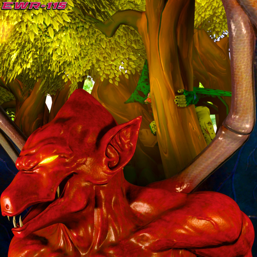 3d_(artwork) android arthropod bio-android_(dragon_ball) capcom cell_(dragon_ball) demon demon's_crest digital_media_(artwork) dragon_ball duo ewr_115 firebrand gargoyle gargoyle's_quest hi_res hiding humanoid humanoid_pointy_ears imperfect_cell machine male membrane_(anatomy) membranous_wings nude red_arremer red_body robot wings
