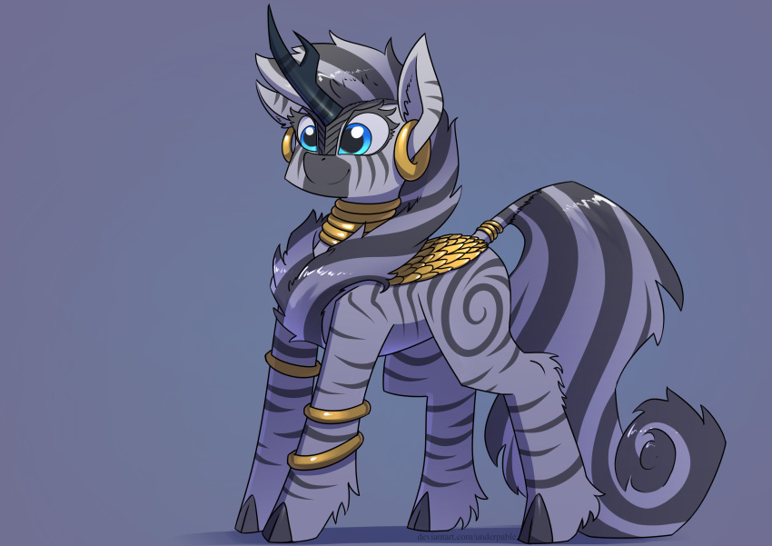 2020 absurd_res asian_mythology blue_eyes chinese_mythology cloven_hooves east_asian_mythology equid equine feral hi_res hooves horn hybrid kirin mammal mane my_little_pony mythology piercing scales solo stripes underpable zebra