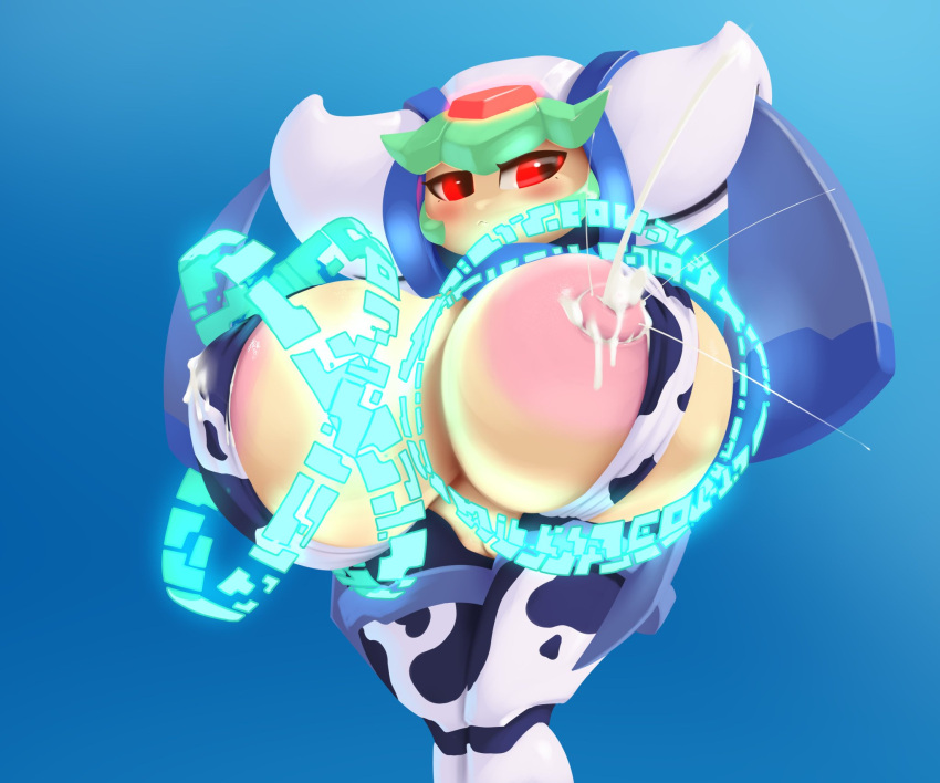 android areola big_areola big_breasts bodily_fluids breasts capcom clothing dibujosv12 digital_media_(artwork) female genital_outline genitals hi_res huge_breasts lactating lactating_through_clothing looking_at_viewer machine mega_man_(series) nipples not_furry pandora_(mega_man) reploid robot simple_background solo wet wet_clothing