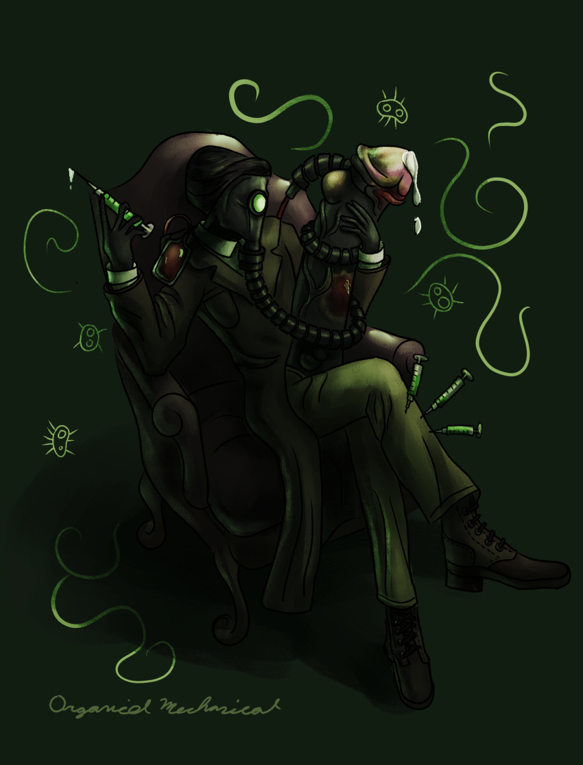 ambiguous_species armchair bacteria_(organism) balanitis big_penis black_penis blank_expression blood blood_bag bodily_fluids boots chair clothed clothing coat coiling crossed_legs cysts digital_media_(artwork) dripping earless erection expressionless footwear furniture gas_mask genital_fluids genitals hair hazard_poker hazard_symbols_that_fuck_hard hi_res high_contrast holding_penis hose huge_penis humanoid hyper hyper_genitalia hyper_penis ill king_of_biohazards lesions male mask mask_face masturbation monster monstrous_humanoid needleplay not_furry nubbed_penis organical_mechanical partially_clothed penile penile_masturbation penis precum precum_drip shaded shoes short_hair simple_background sitting soft_shading solo std suit topwear trenchcoat uniform