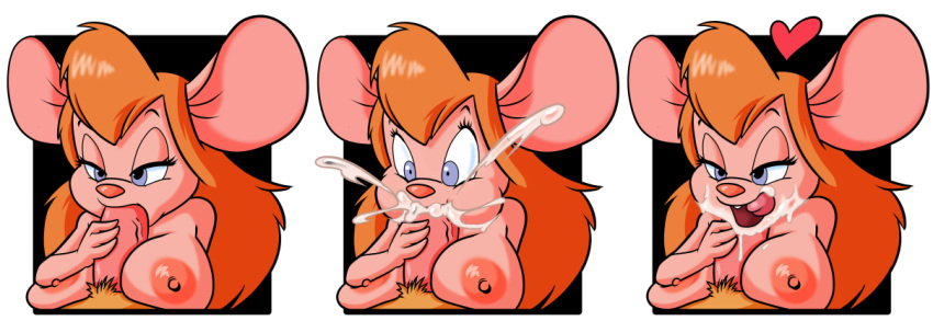 &lt;3 alpha_channel anthro areola between_breasts big_breasts black_background blonde_hair bodily_fluids border breast_rest breasts chip_'n_dale_rescue_rangers cum cum_in_mouth cum_inside cum_on_chin disney excessive_cum eyelashes fellatio female gadget_hackwrench genital_fluids hair half-closed_eyes handjob licking_cum lordstevie mammal mouse multiple_images murid murine narrowed_eyes nipples oral outside_border penile pink_body pink_nose pink_skin rodent sequence sex simple_background solo tongue tongue_out transparent_background wide_eyed