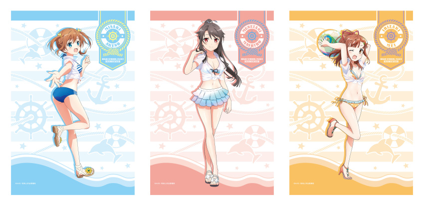 bikini cleavage heels high_school_fleet irizaki_mei misaki_akeno munetani_mashiro see_through swimsuits tagme