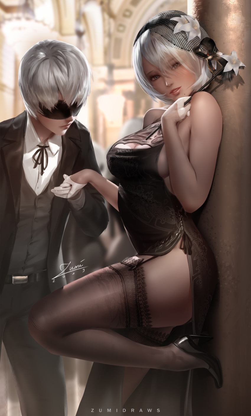 dress heels nier nier_automata stockings thighhighs yorha_no.2_type_b yorha_no._9_type_s zumi_(zumidraws)