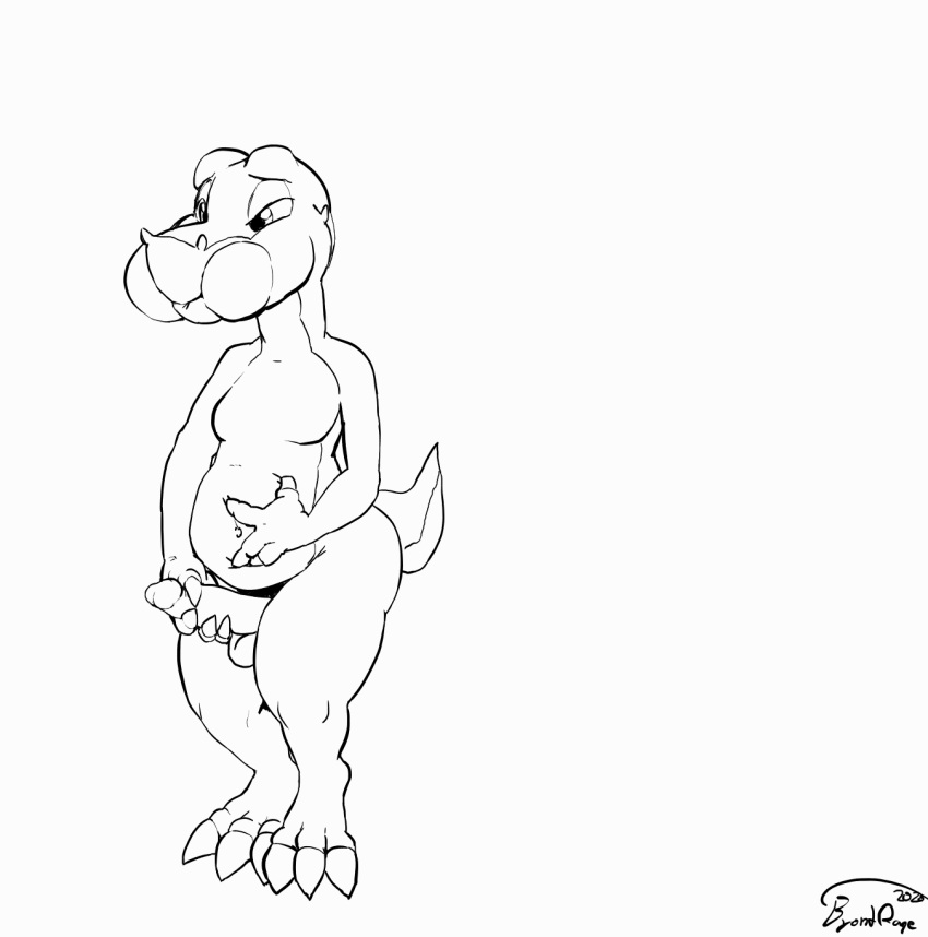 2020 animated anthro balls byondrage chomper dinosaur don_bluth erection genitals glans hi_res male masturbation navel nude penile penile_masturbation penis reptile scalie short_playtime signature simple_background solo/male teeth the_land_before_time white_background