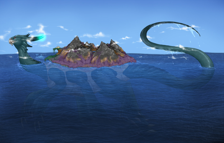 deity dragon_turtle feral island island_turtle male mountain sea solo the13thblackcat water