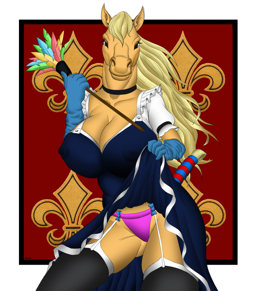 absurd_res anthro big_breasts blonde_hair breasts equid equine female fur genitals hair hi_res horus1998 huge_breasts interior lips mammal seductive solo thick_lips thick_thighs wide_hips