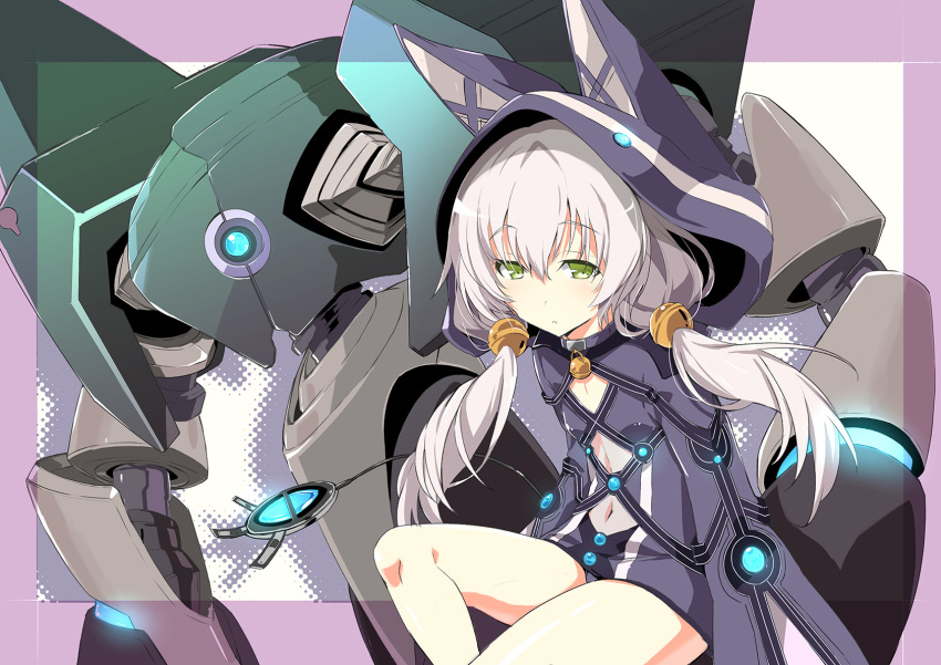 1girl altina_orion animal_ears animal_hood cutout_above_navel eiyuu_densetsu expressionless green_eyes highres hood looking_at_viewer okiura parka sen_no_kiseki solo twintails white_hair