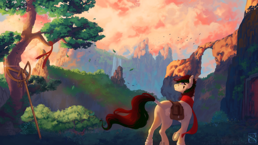 2020 ambiguous_gender brown_eyes brown_hair cutie_mark day detailed_background digital_media_(artwork) equid equine fan_character feral hair hi_res hooves mammal my_little_pony outside silentwulv sky smile solo standing