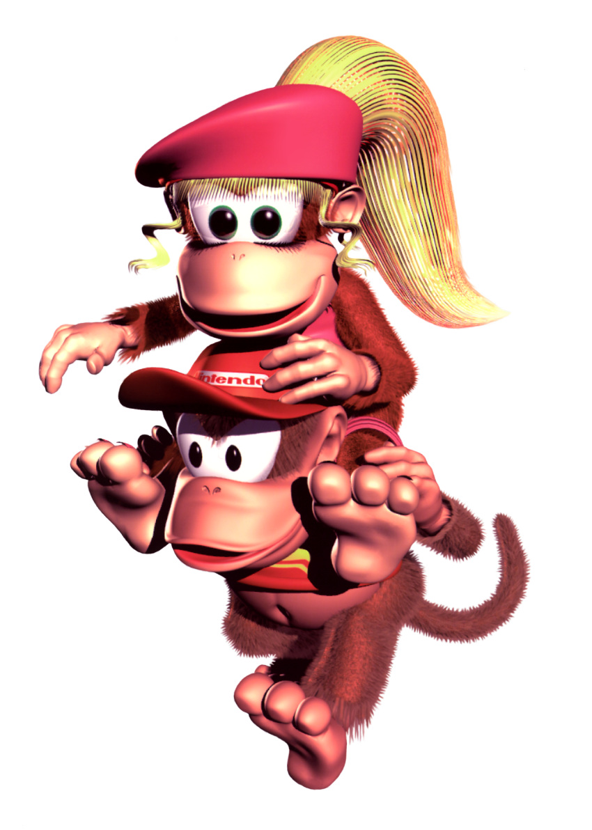 1995 3_toes 3d_(artwork) 4_fingers alpha_channel anthro baseball_cap belly beret biped black_eyeliner black_eyes blonde_hair bottomless brown_body brown_fur brown_tail carrying clothed clothing colored_nails conjoined_eyes diddy_kong digital_media_(artwork) dixie_kong donkey_kong_(series) drill_curls duo eyelashes eyeliner female female_on_top fingernails fingers full-length_portrait fur gloves_(marking) green_eyes hair hand_on_head hat headgear headwear hi_res kong leg_grab leg_markings light light_skin lighting looking_at_viewer makeup male mammal markings multicolored_body muzzle_(marking) nails navel nintendo official_art on_shoulders on_top on_top_of open_mouth open_smile pink_clothing pink_fingernails pink_hat pink_headwear pink_nails pink_toenails pink_topwear plantigrade ponytail portrait primate red_clothing red_hat red_headwear red_shirt red_topwear semi-anthro shadow shirt simple_background slightly_chubby smile socks_(marking) soles standing tan_body tan_markings tan_skin toenails toes topwear transparent_background two_tone_body unknown_artist video_games walking