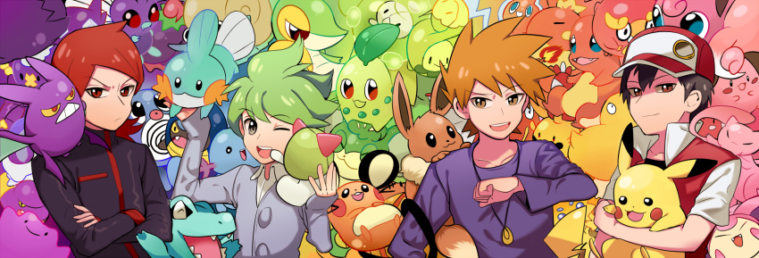 ambiguous_gender baby_pok&eacute;mon black_ears blue_(pok&eacute;mon) budew butterfree charmander cheek_spot cherrim chikorita chingling cleffa clothed clothing crobat crossed_arms darumaka dedenne dipstick_ears dipstick_tail ditto_(pok&eacute;mon) drifloon duosion eevee ekans fossil_pok&eacute;mon fur green_hair group hair hat headgear headwear heoshum hi_res holding_character human jigglypuff joltik karrablast large_group legendary_pok&eacute;mon litwick mammal mew mudkip multicolored_ears multicolored_tail nintendo omanyte one_eye_closed pansage pikachu pok&eacute;mon pok&eacute;mon_(species) poliwag psyduck purple_body rainbow ralts red_(pok&eacute;mon) red_cheeks rotom sableye silver_(pok&eacute;mon) skitty slowpoke snivy teeth tongue topwear torchic totodile two_tone_tail video_games wally_(pok&eacute;mon) wooper yellow_body yellow_ears