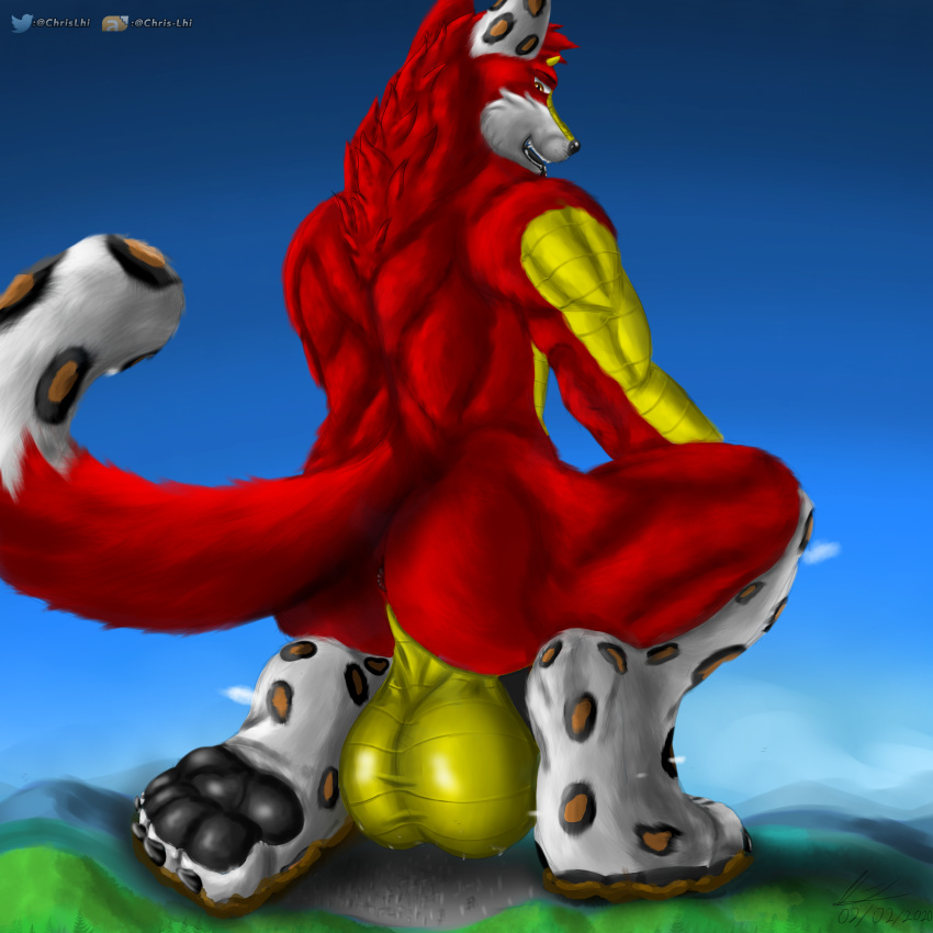 absurd_res anthro avian balls big_balls bodily_fluids butt canid canine canis chrislhi city dragon european_mythology feet felid fur genitals greek_mythology growth hi_res huge_balls lhikan(chrislhi) macro male mammal maned mountain muscular mythological_avian mythological_firebird mythology pads_(disambiguation) pantherine pawpads paws phoenix red_body red_fur scales size_difference smile smirk snow_leopard solo sweat tea_bag teeth tongue tongue_out wolf