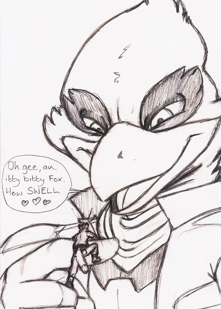 &lt;3 anthro avian beak bird canid canine clothing duo dylbun english_text falco_lombardi fox fox_mccloud hi_res macro male mammal micro nintendo star_fox text video_games