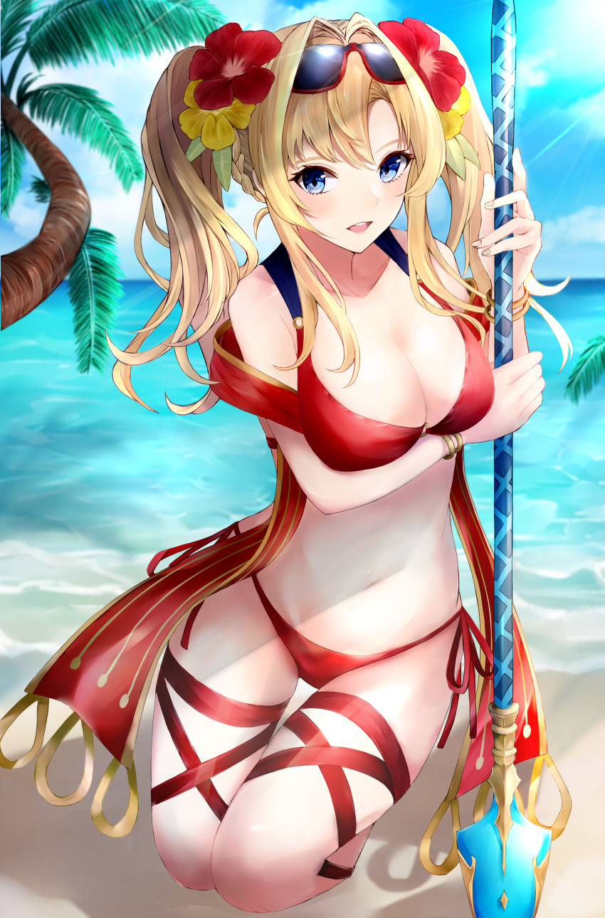 bikini breast_hold garter granblue_fantasy megane sukusuku_1 swimsuits weapon zeta_(granblue_fantasy)