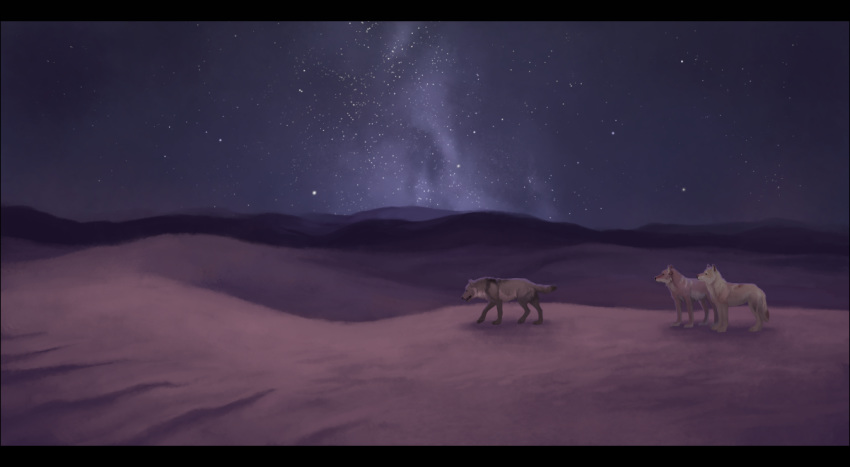 2020 black_bars blakc_bars canid canine canis detailed_background digital_media_(artwork) feral group mammal night oneminutesketch outside sky stanidng star starry_sky wolf