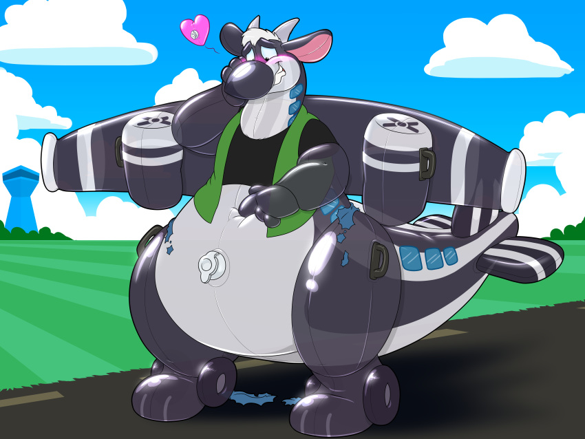 4:3 absurd_res aircraft airplane animate_inanimate firr hi_res inflatable kitsunekit living_inflatable mammal mephitid skunk transformation