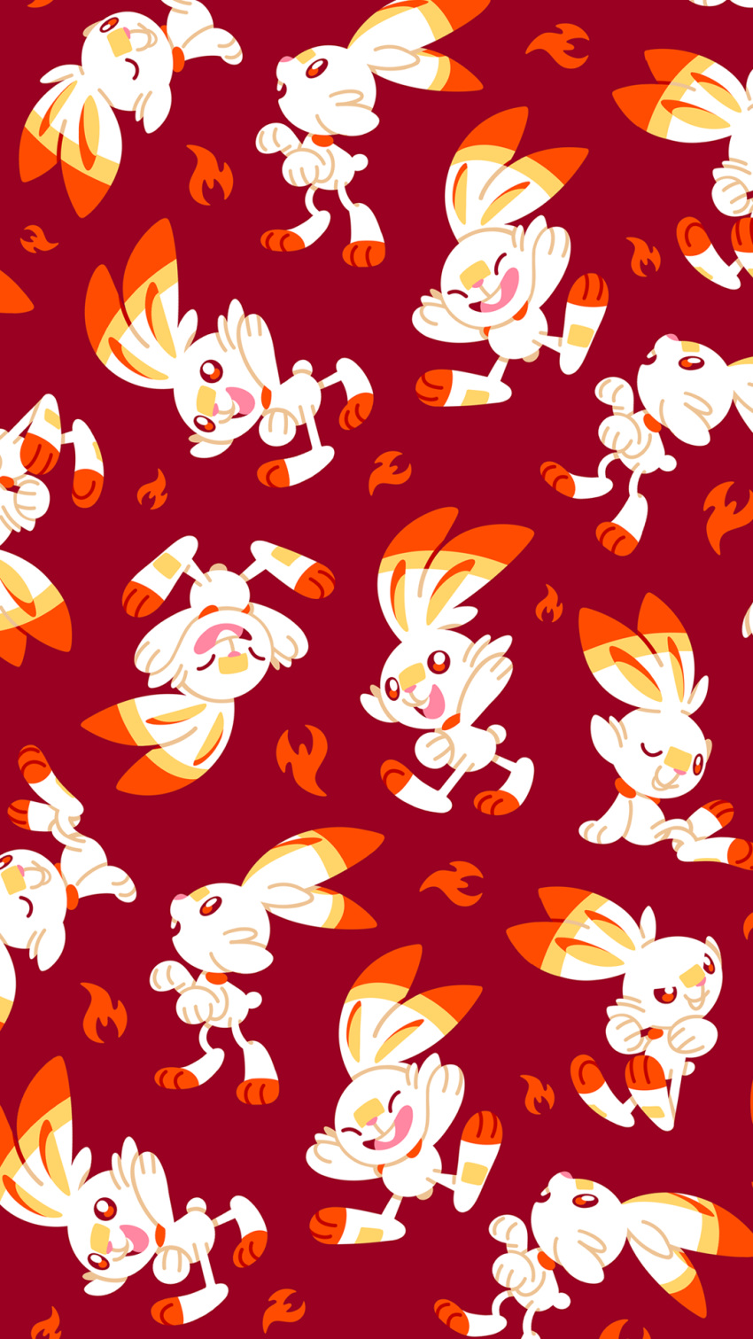 bunny bunny_focus commentary creature english_commentary gen_8_pokemon highres no_humans phone_wallpaper pokemon pokemon_(creature) red_background scorbunny simple_background versiris