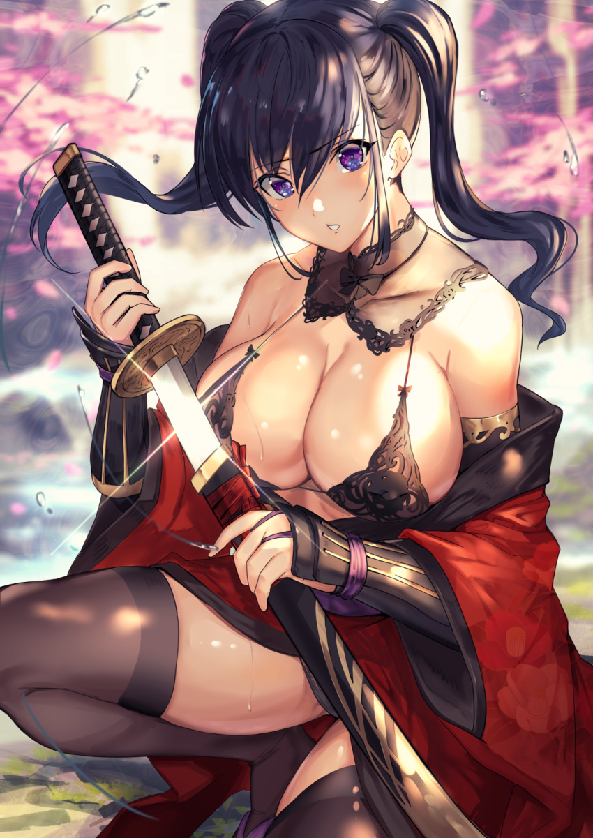 bra matsumoto_mitsuaki pantsu sword tagme thighhighs