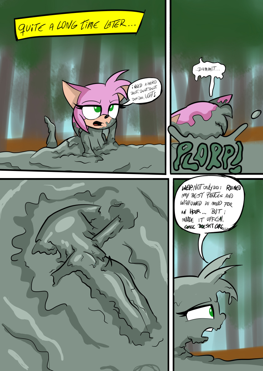 absurd_res amy amy_rose anthro comic covered_in_mud digital_media_(artwork) english_text female hi_res messy mud onomatopoeia quicksand sebaku slim solo sonic_the_hedgehog_(series) sound_effects text wam