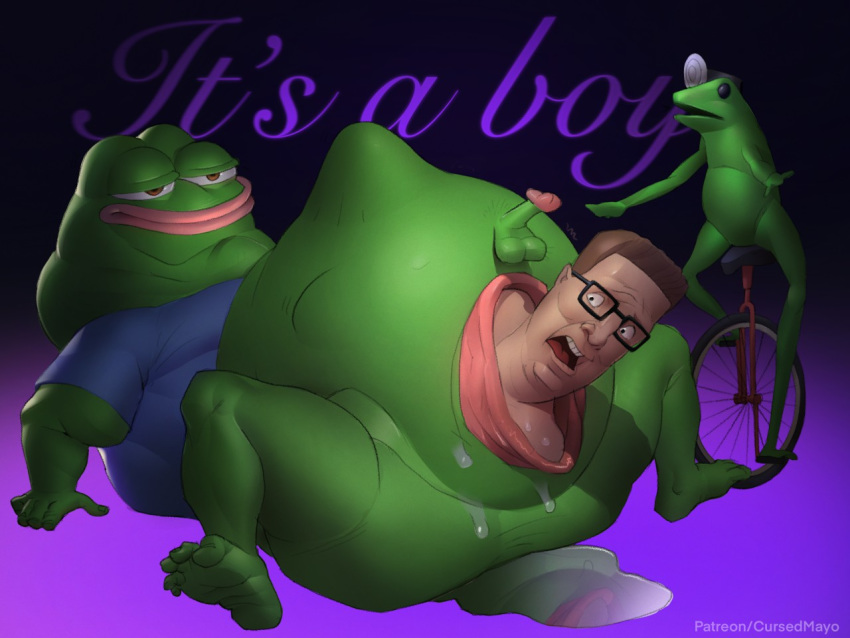 2020 4:3 anal anal_vore anthro anus balls cursed_image cursedmayo dat_boi genitals group hank_hill human humanoid male male_pred male_prey mammal penis pepe_the_frog scared spread_legs spreading unicycle vore where_is_your_god_now