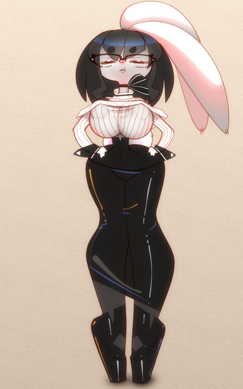 10:16 anthro backpainart black_hair black_nose bob_cut breasts butt cleavage clothed clothing eyewear female footwear fur glasses hair hi_res high_heels hobble_skirt ink lagomorph leporid mammal monochrome ms._inkwell office_lady rabbit retro shoes toony white_body white_fur wide_hips