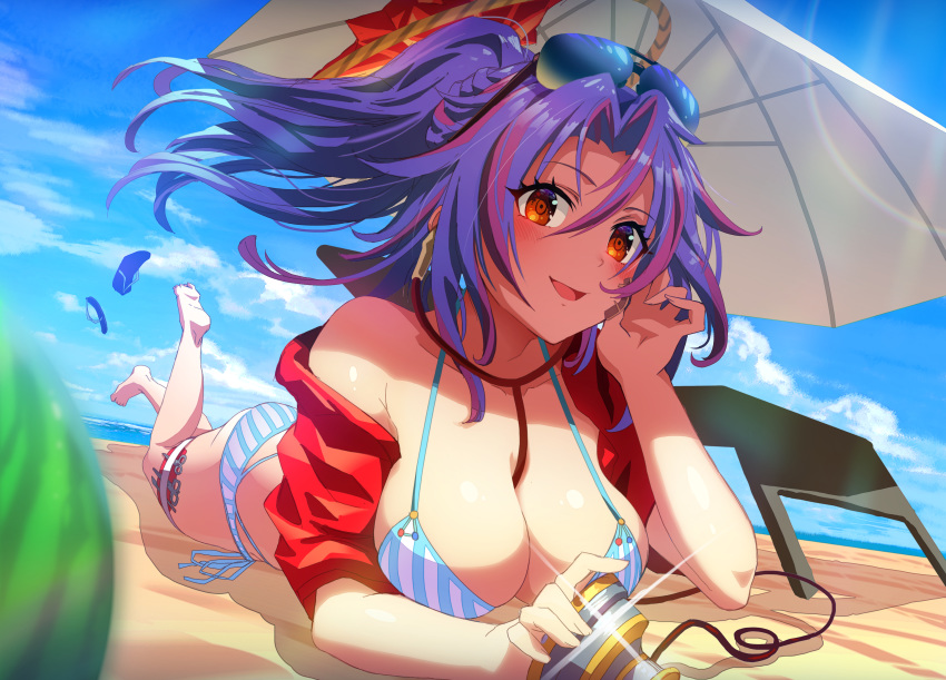 beach bikini camera gibagiba long_hair monster_strike swimsuit tagme_(character)