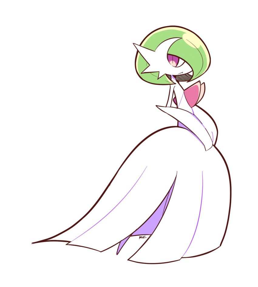 :&lt; artsy-rc closed_mouth commentary english_commentary full_body gardevoir gen_3_pokemon highres looking_at_viewer mega_gardevoir no_humans pokemon pokemon_(creature) simple_background solo standing white_background